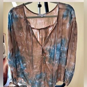 Olivaceous Tie-Dye Women's Blouse- Blue and Brown Size Small